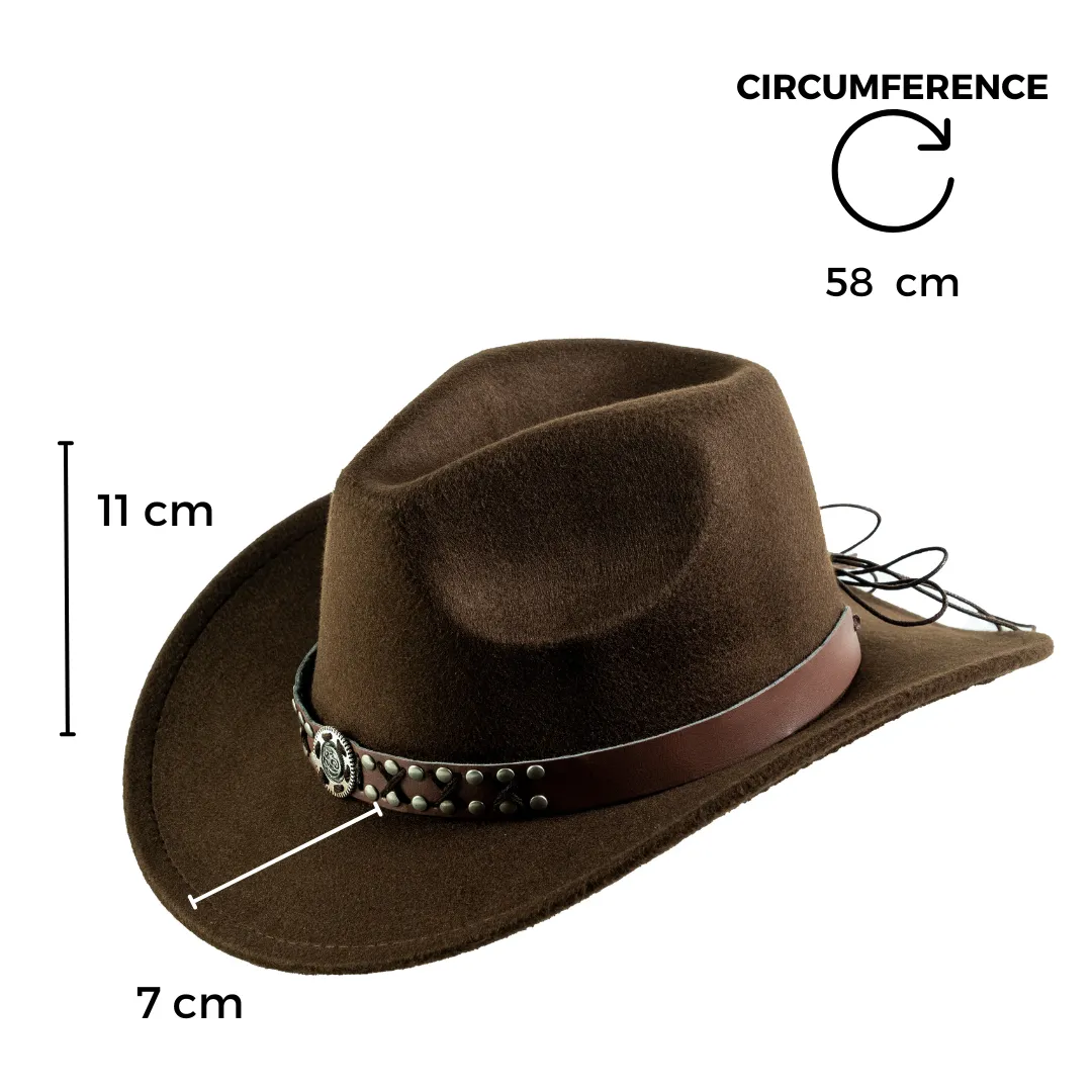 Chokore Cowboy Hat with Vegan Leather Embellished Belt (Chocolate Brown)