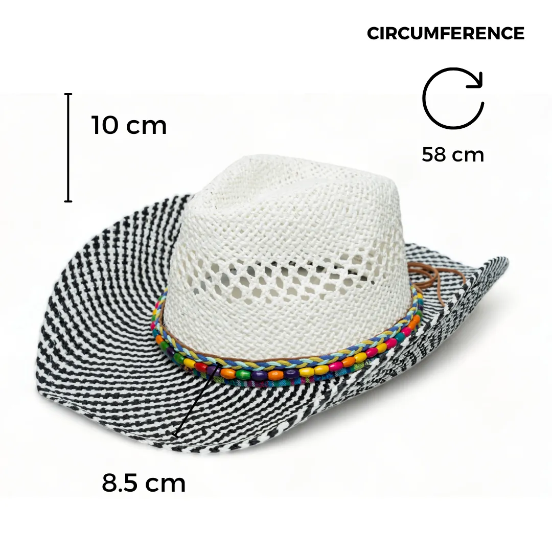 Chokore Handcrafted Straw Cowboy Hat (Black & White)