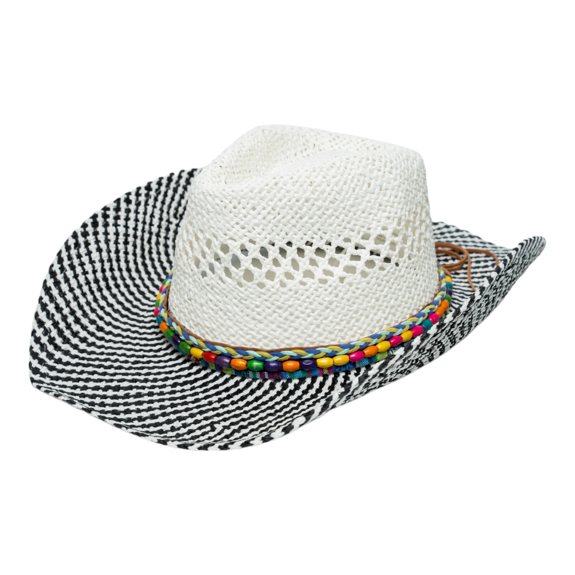 Chokore Handcrafted Straw Cowboy Hat (Black & White)