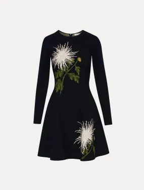 Chrysanthemum Jacquard Long Sleeve Dress