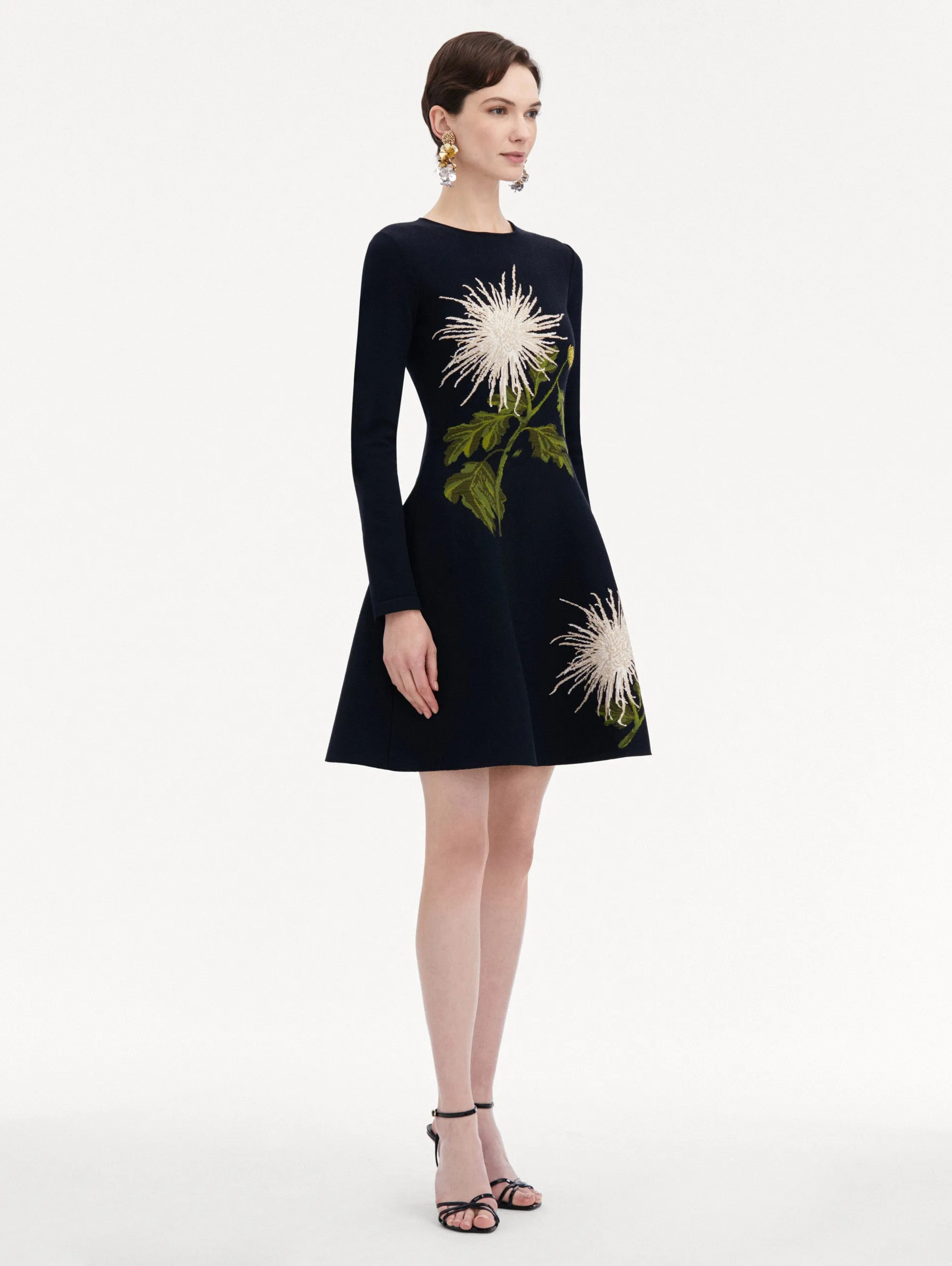 Chrysanthemum Jacquard Long Sleeve Dress