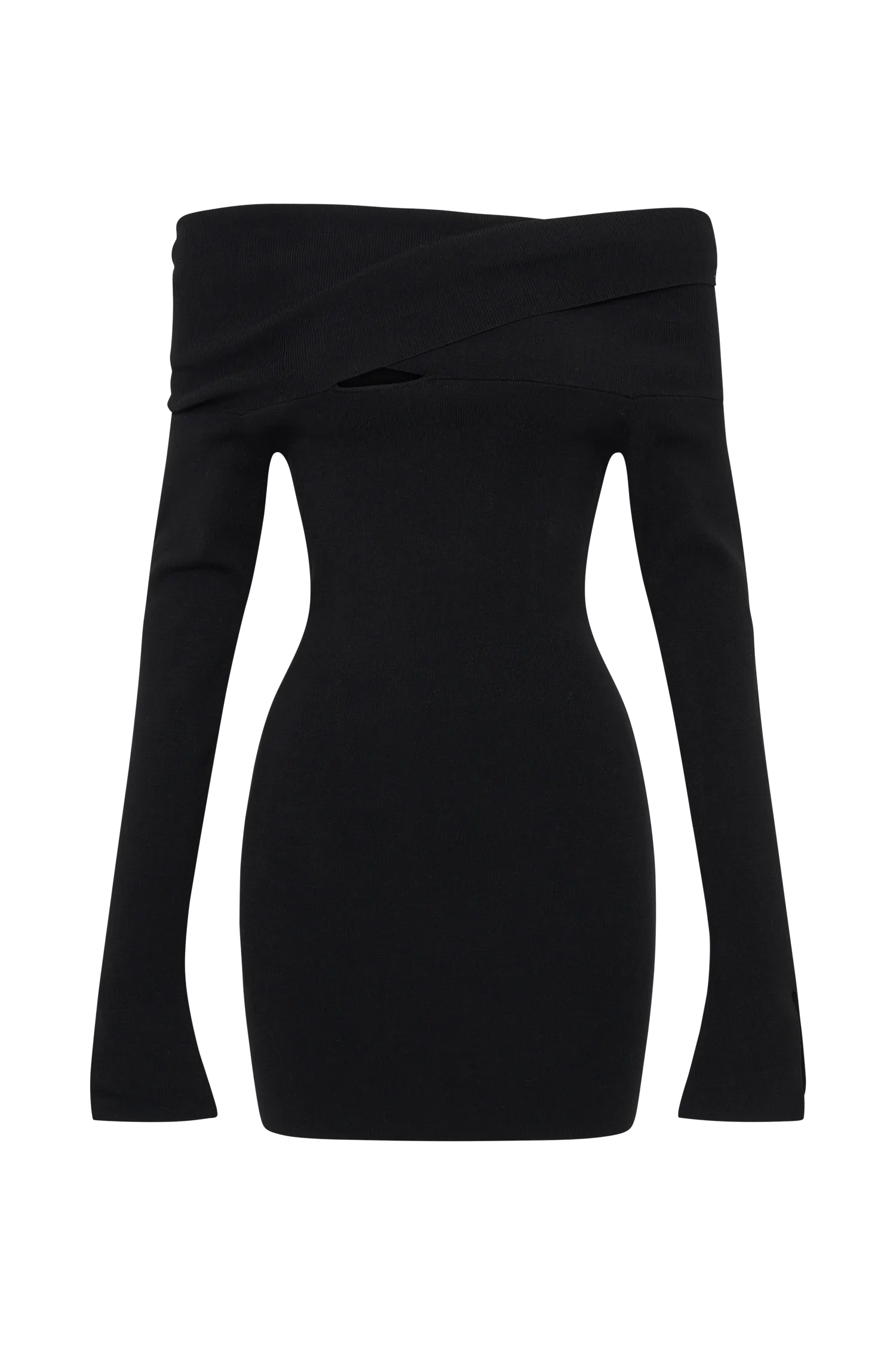 Clover Off Shoulder Knit Mini Dress - Black