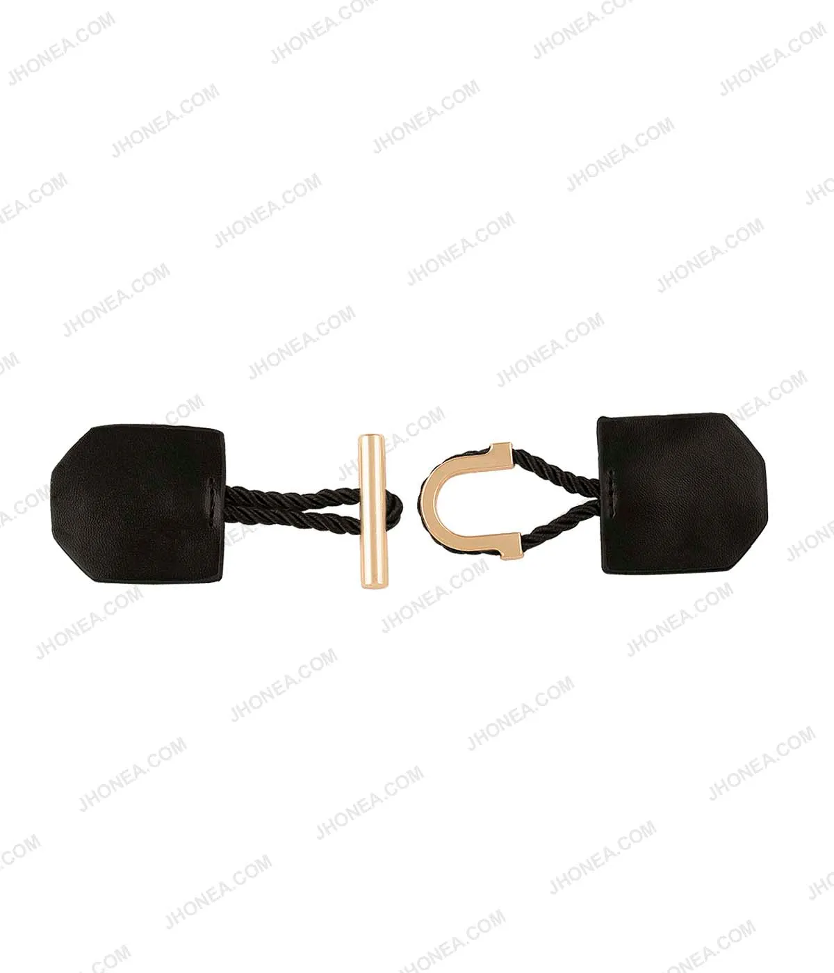 Coat Clasp Shiny Gold with Black PU Leather Toggles for Men/Women