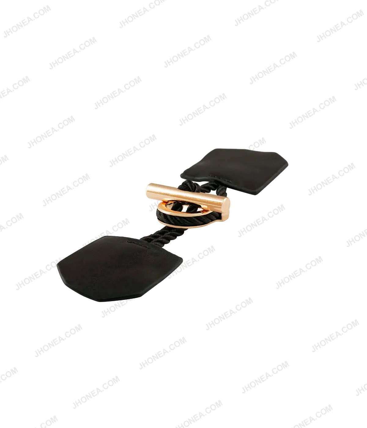 Coat Clasp Shiny Gold with Black PU Leather Toggles for Men/Women