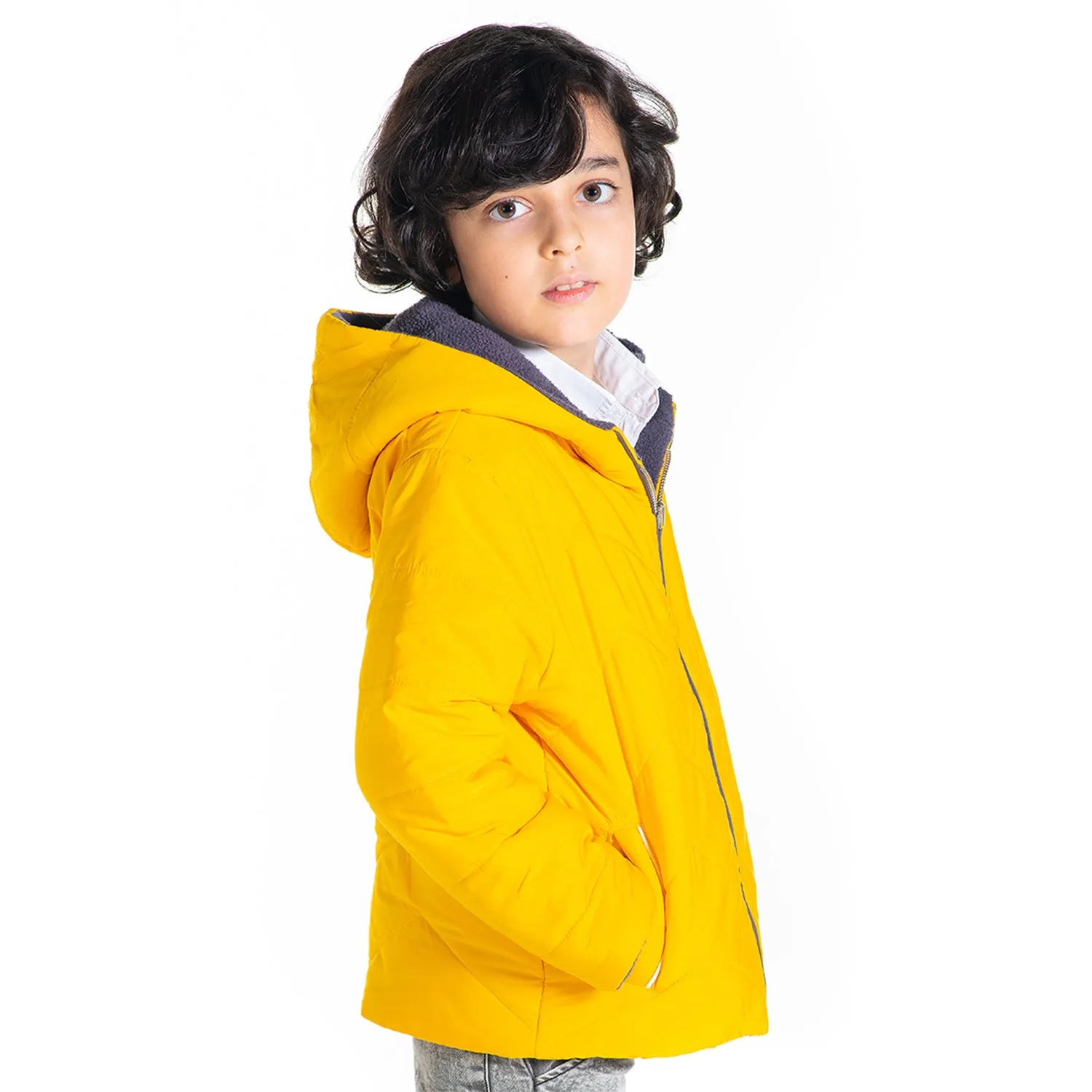 Colorblock Quilted Hooded Reversible Jacket