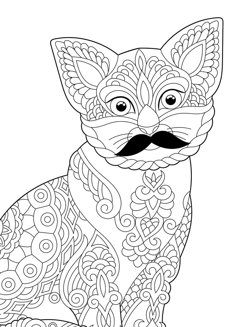 Coloring Cats - Adult Coloring Book: Cats with Mustaches: 47 Pawesome Prints Ready to Frame (Digest Size)