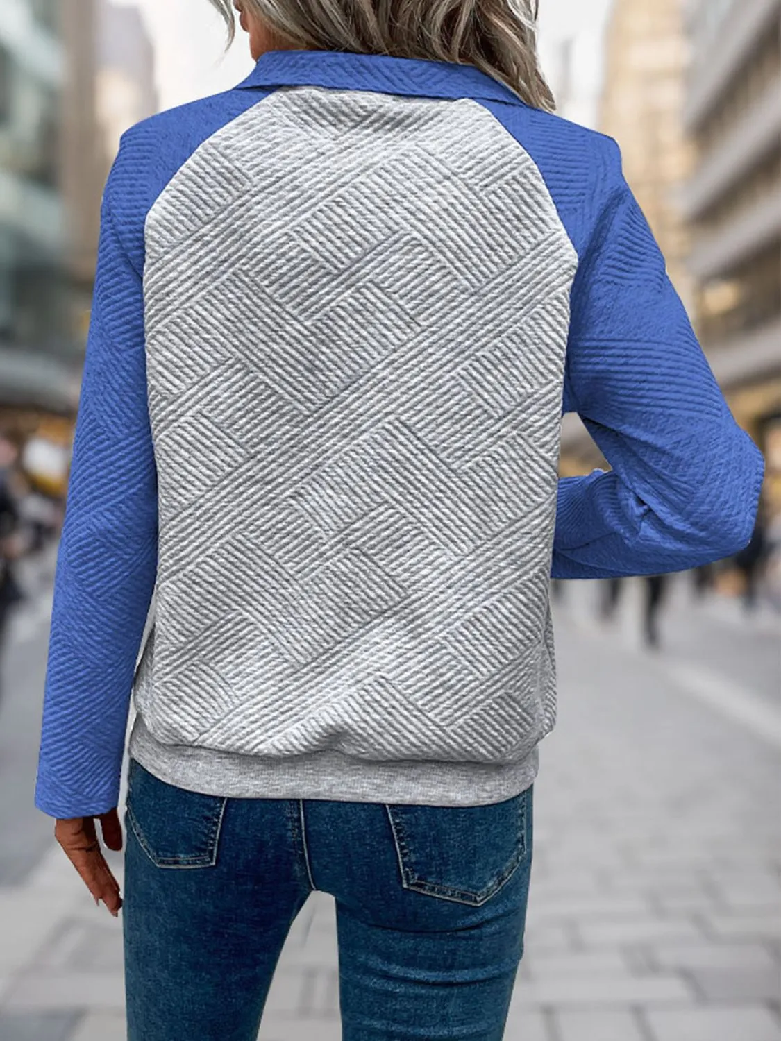 Contrast Textured Long Sleeve Sweatshirt