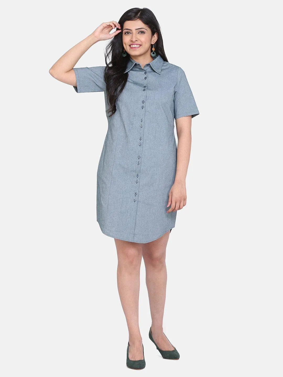 Cotton Shirt Dress - Meadow Green