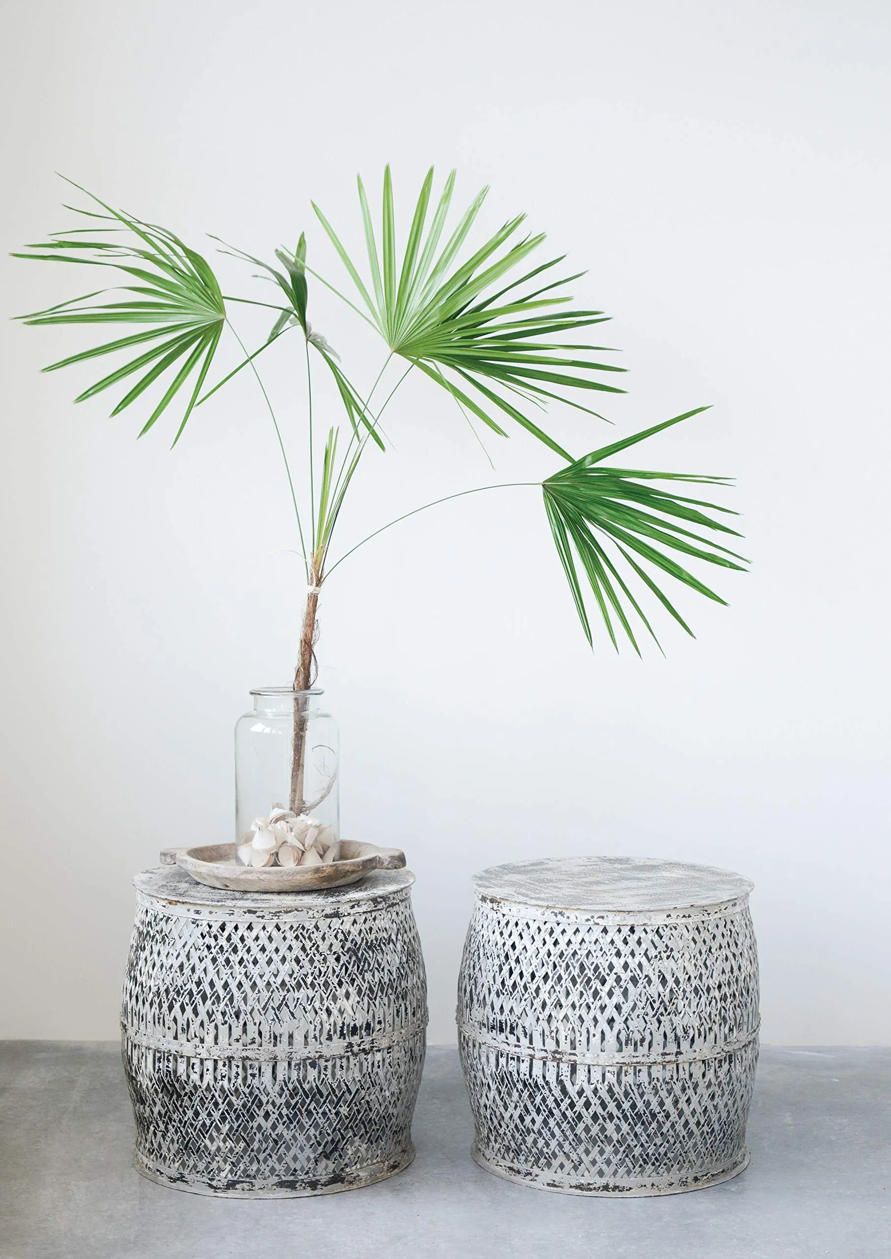 Creative Co-Op Distressed White Round Metal Drum Table,