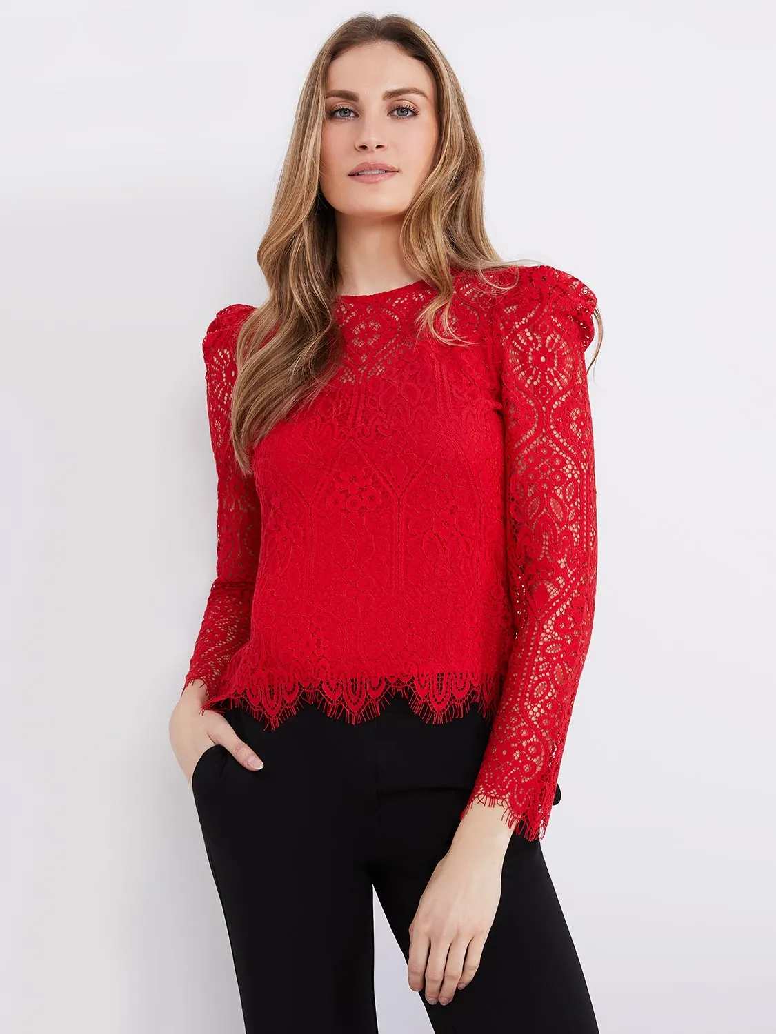 Crochet Lace Puff Sleeve Top