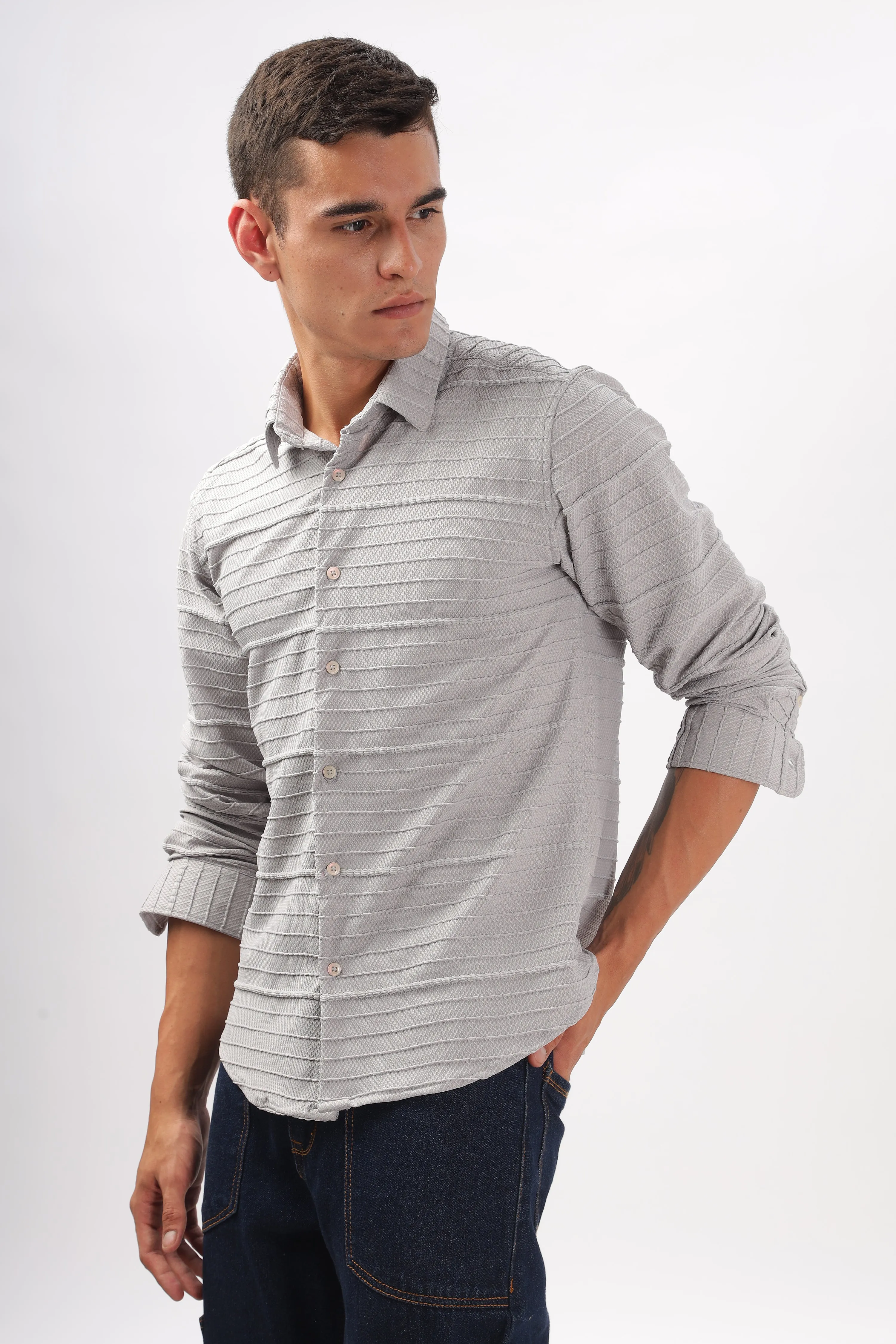 Crochet Textured Gray Shirt