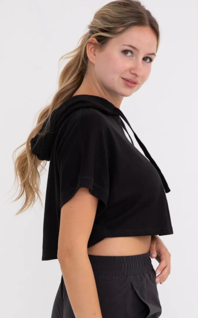 Cropped Short Sleeve Hoodie Pullover