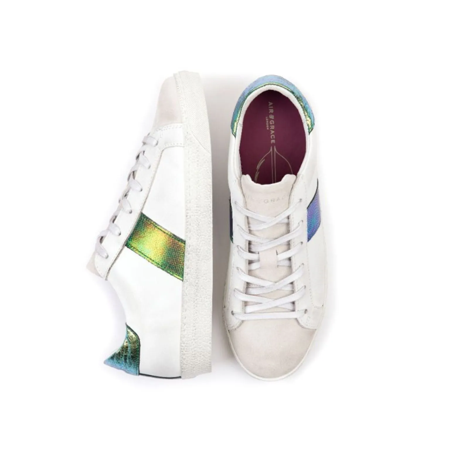 Cru: Vintage White & Green Multi Metallic Trainers