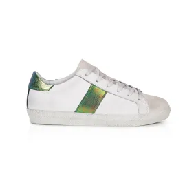 Cru: Vintage White & Green Multi Metallic Trainers