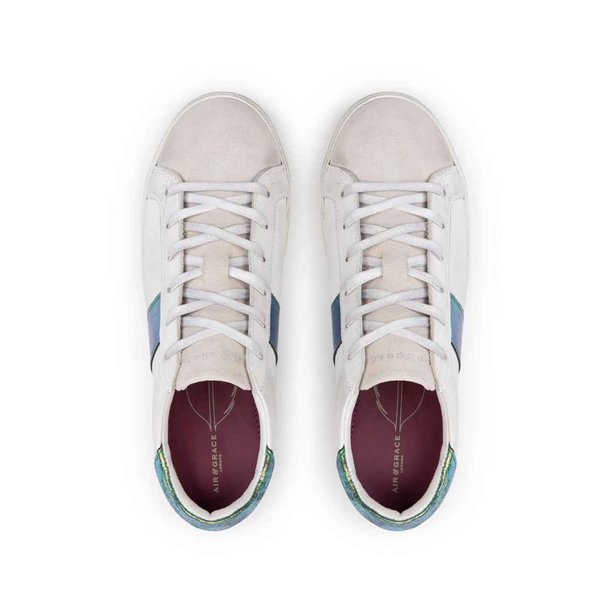 Cru: Vintage White & Green Multi Metallic Trainers