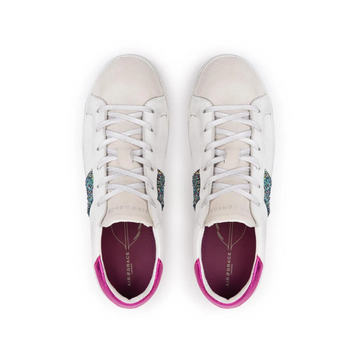 Cru: Vintage White & Pink Glitter Trainers