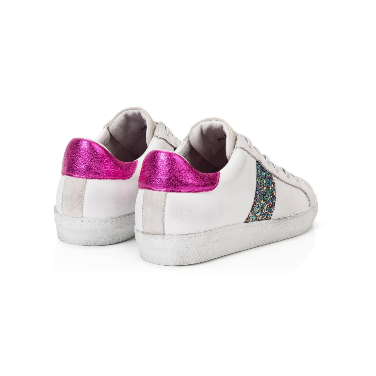 Cru: Vintage White & Pink Glitter Trainers