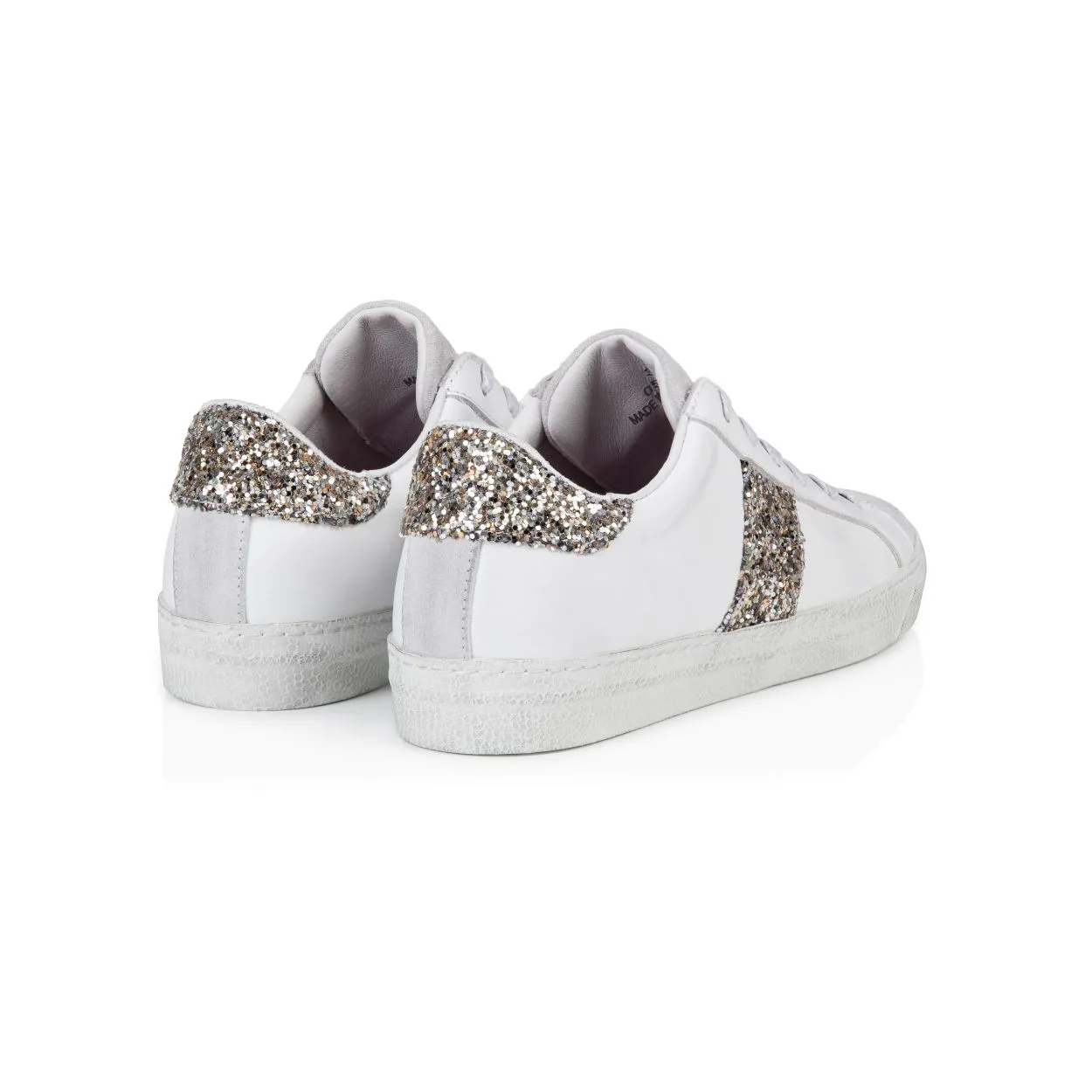 Cru: Vintage White & Silver Glitter Trainers