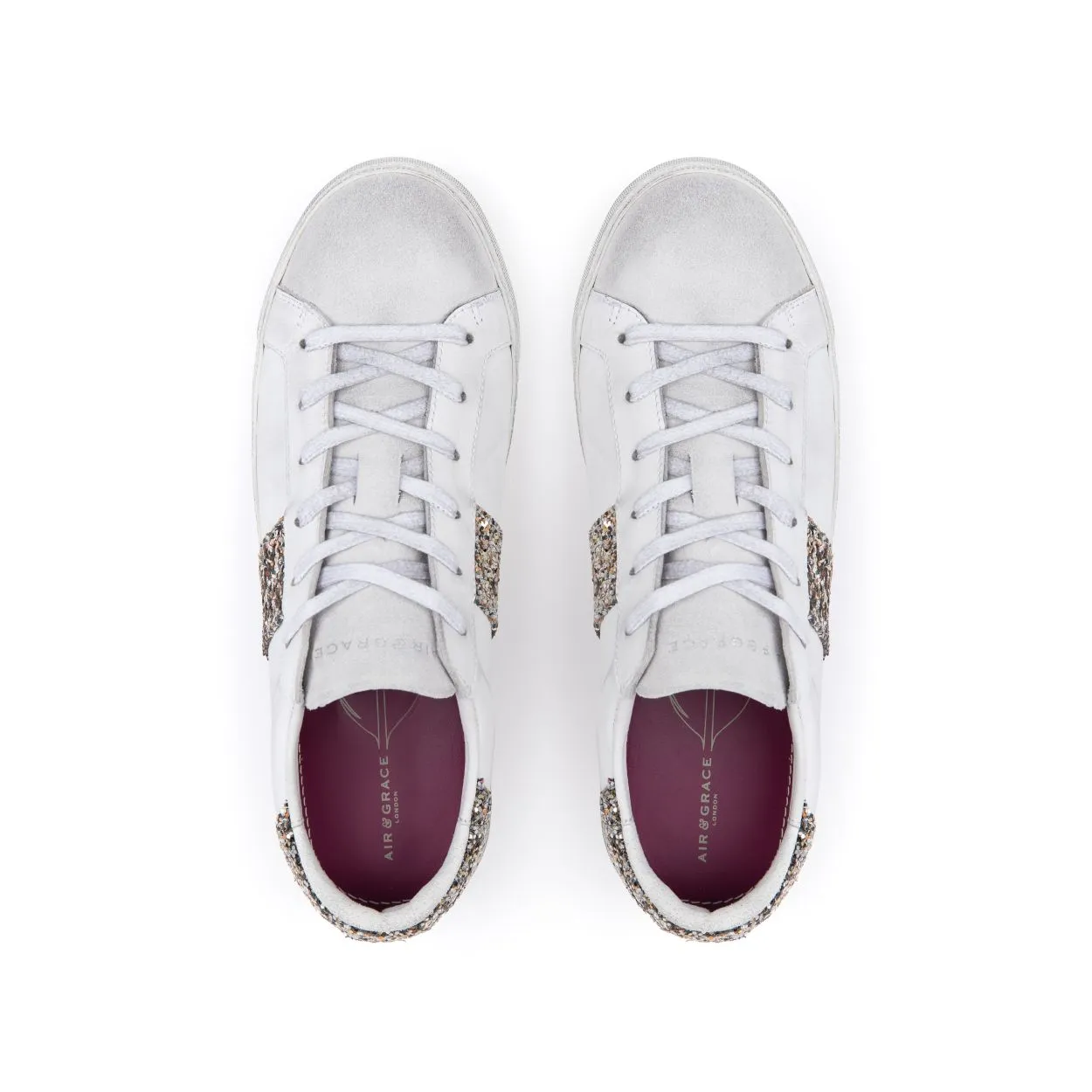 Cru: Vintage White & Silver Glitter Trainers