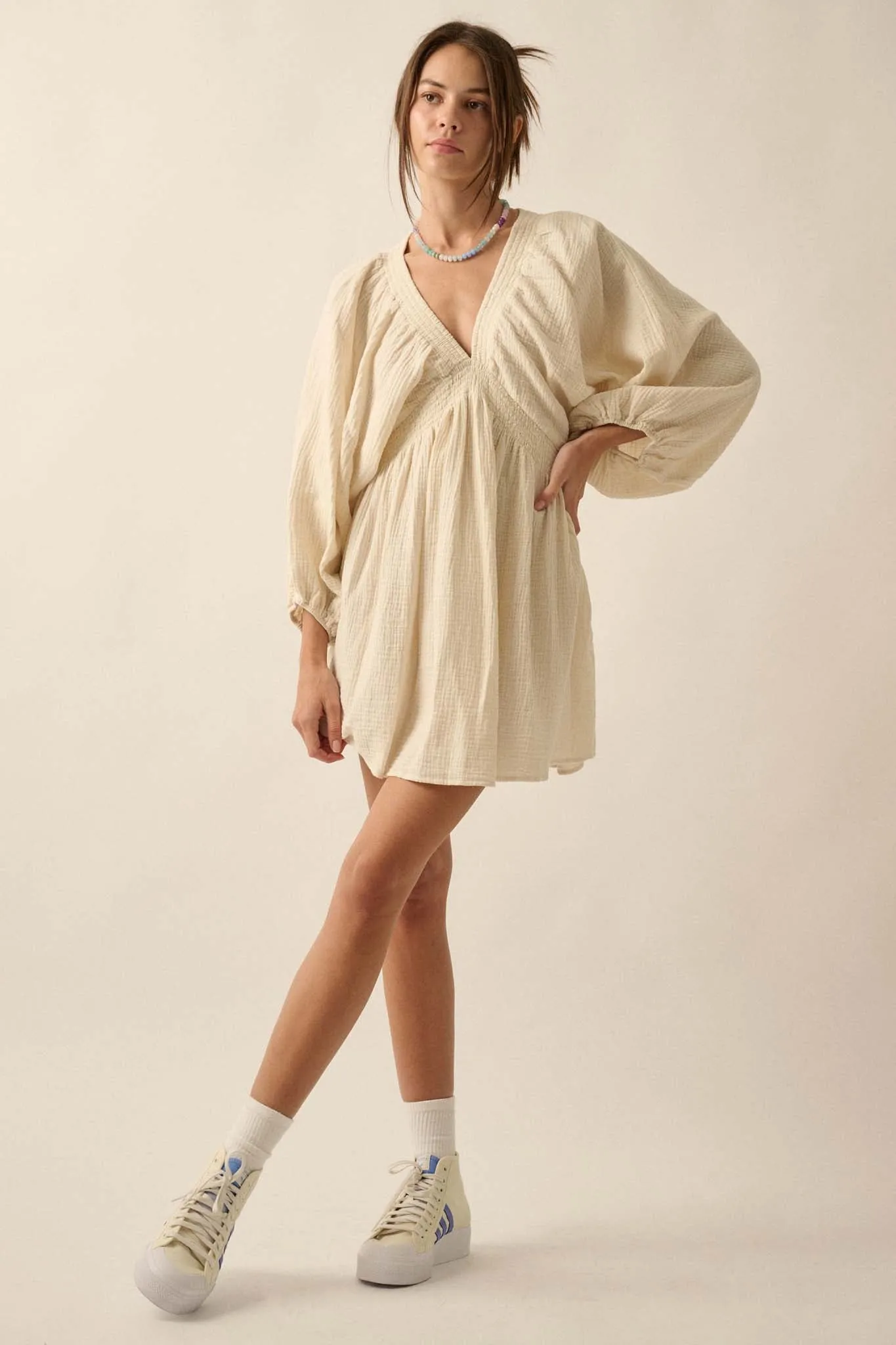 Dawn of Love Crinkle Cotton Kimono Mini Dress