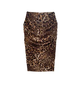 Deana Ruched Mesh Skirt - Leopard