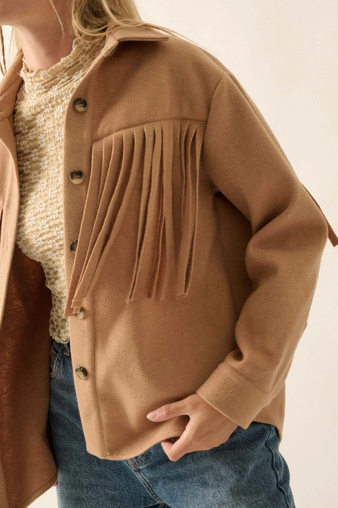 Desert Canyon Brushed Felt Fringe Shacket