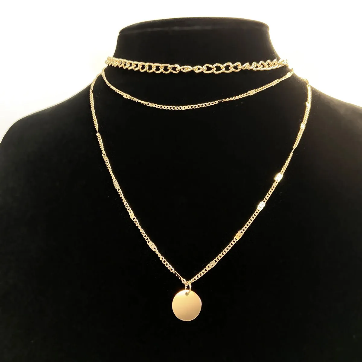 Detachable Chunky Chain Link Choker Multi Layered Disco Coin Minimalist Necklace Set