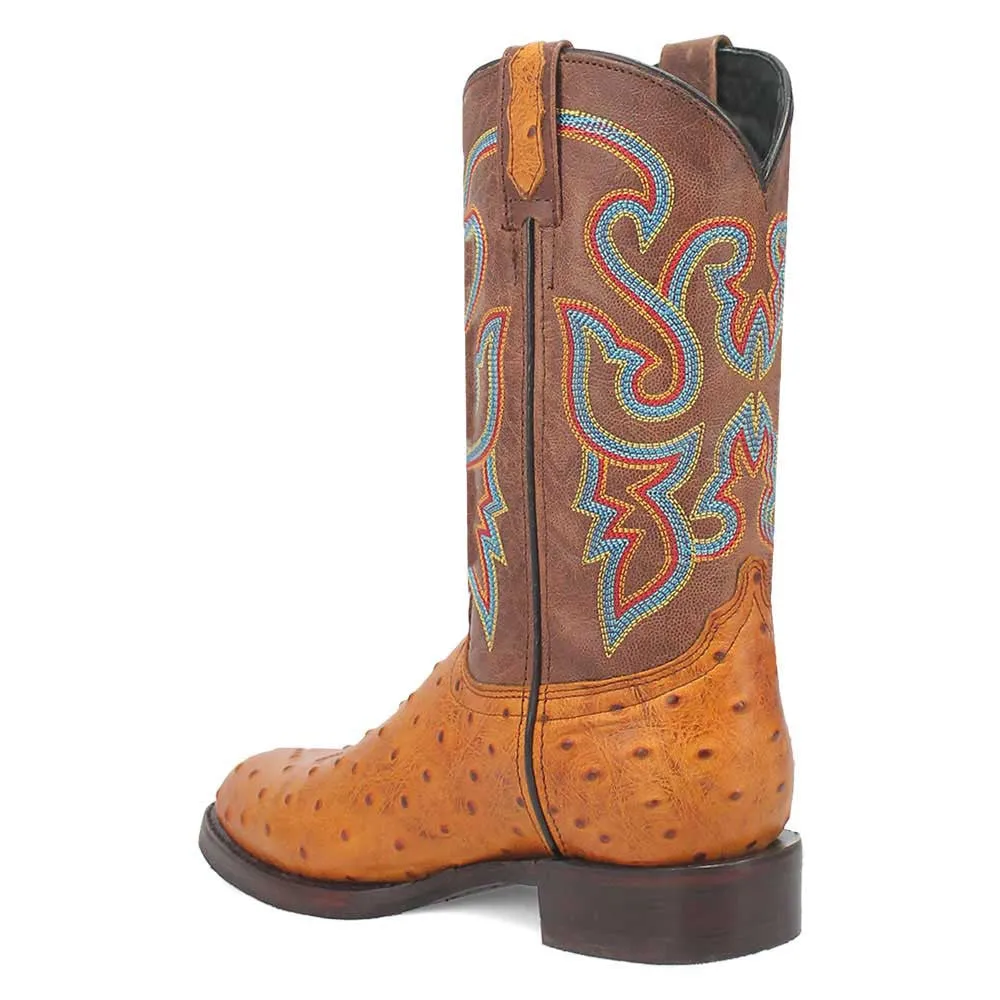 Dingo's Ranger Enhanced Brown Ostrich Print Snip Toe Leather Boots