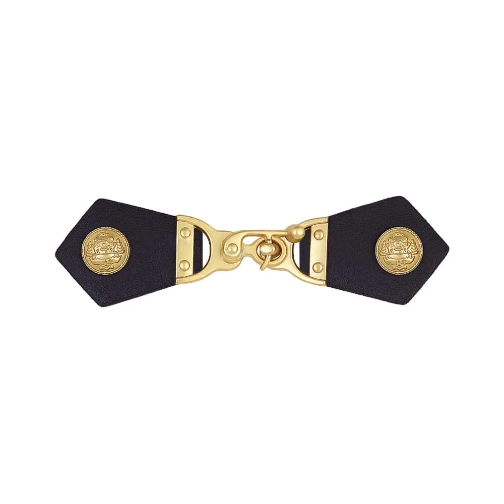 Distinctive Black with Bright Matte Gold Hook & Latch Design Belt Buckle