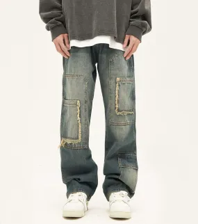 Distressed Patchwork Pocket Jeans