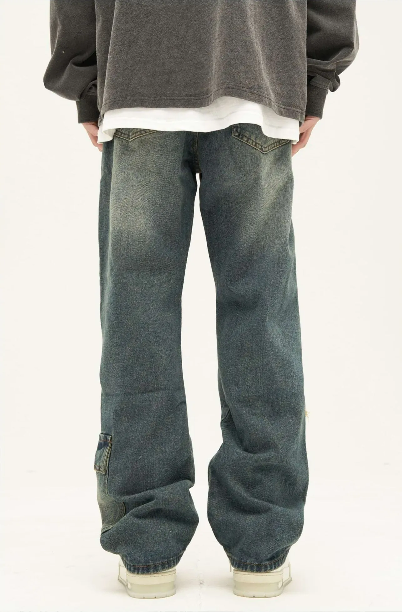 Distressed Patchwork Pocket Jeans