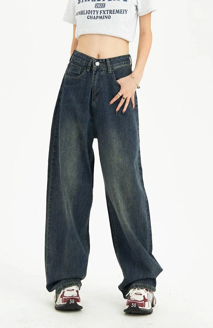 Distressed Pockets Wide Leg Baggy Jeans