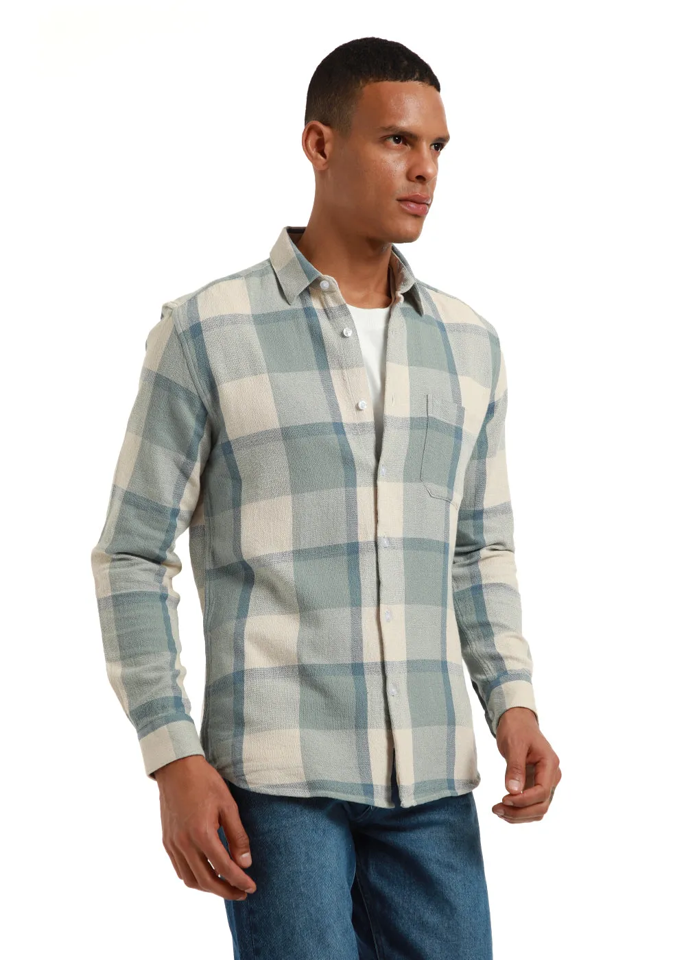 Dobby Smooky Olive Check Shirt