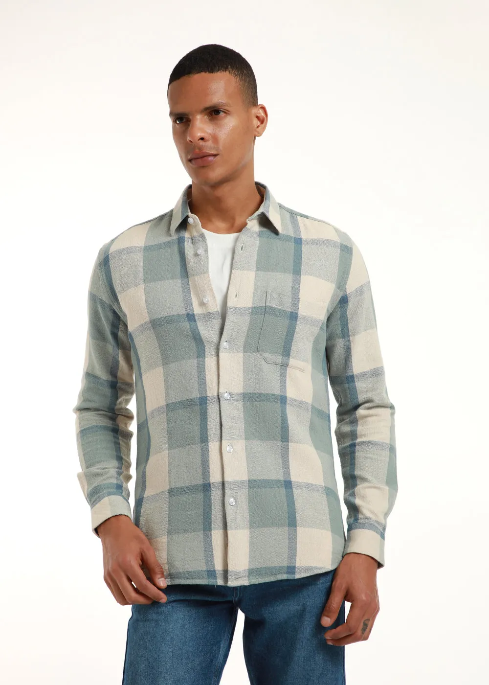 Dobby Smooky Olive Check Shirt