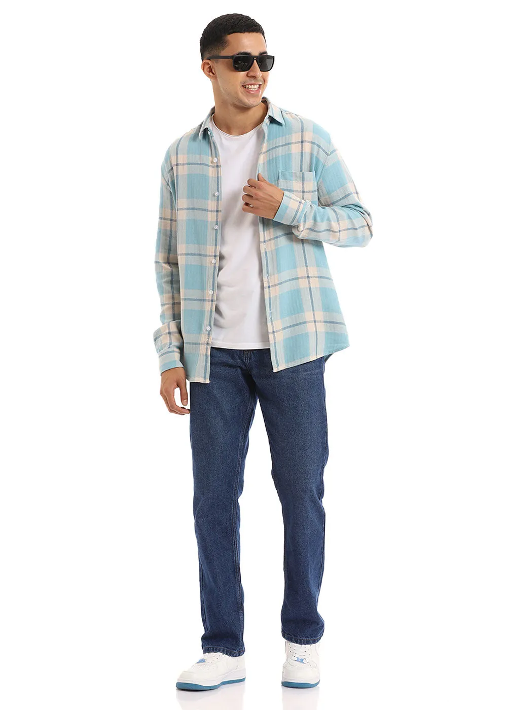 Dobby Turquoise Check Shirt