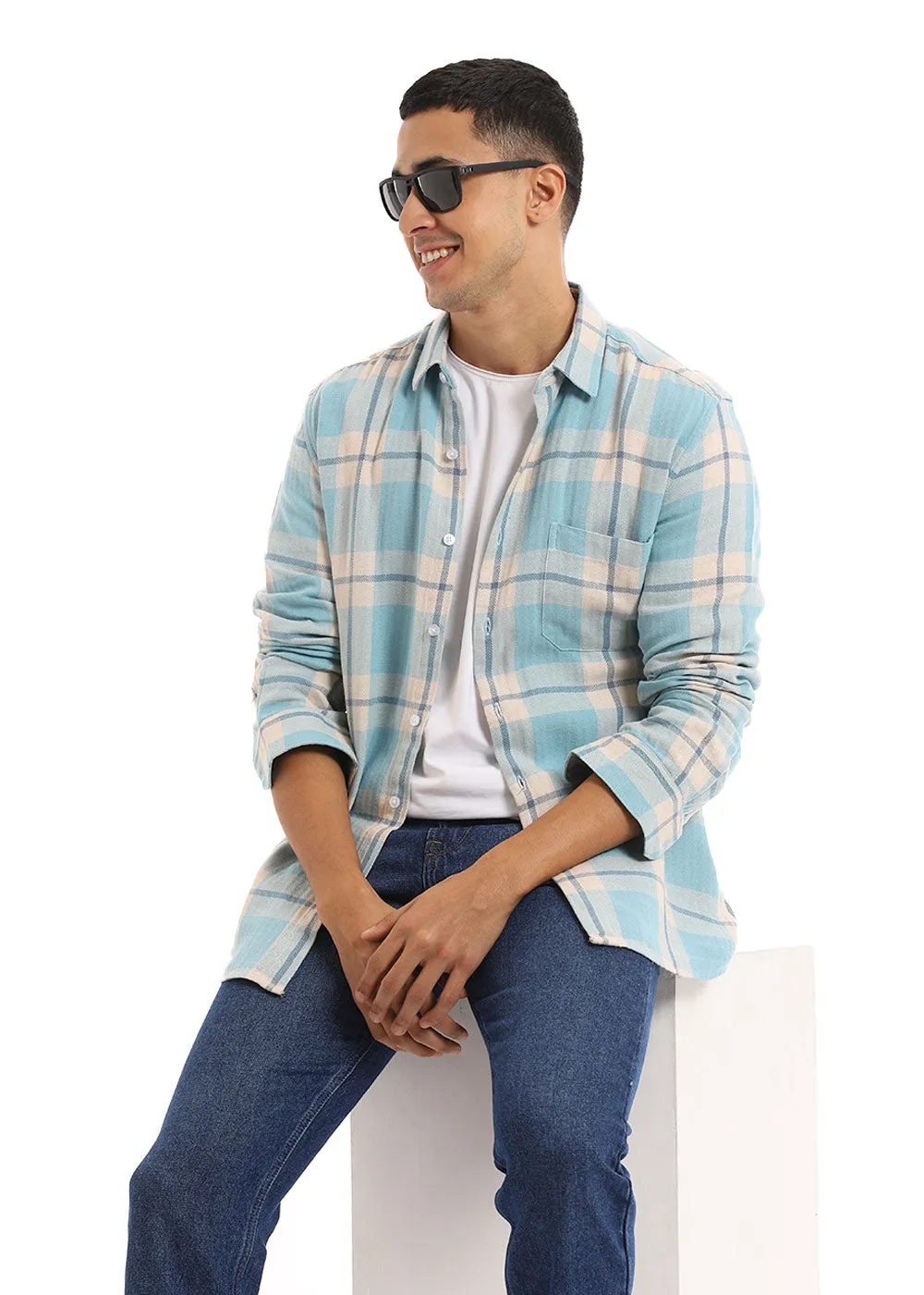 Dobby Turquoise Check Shirt