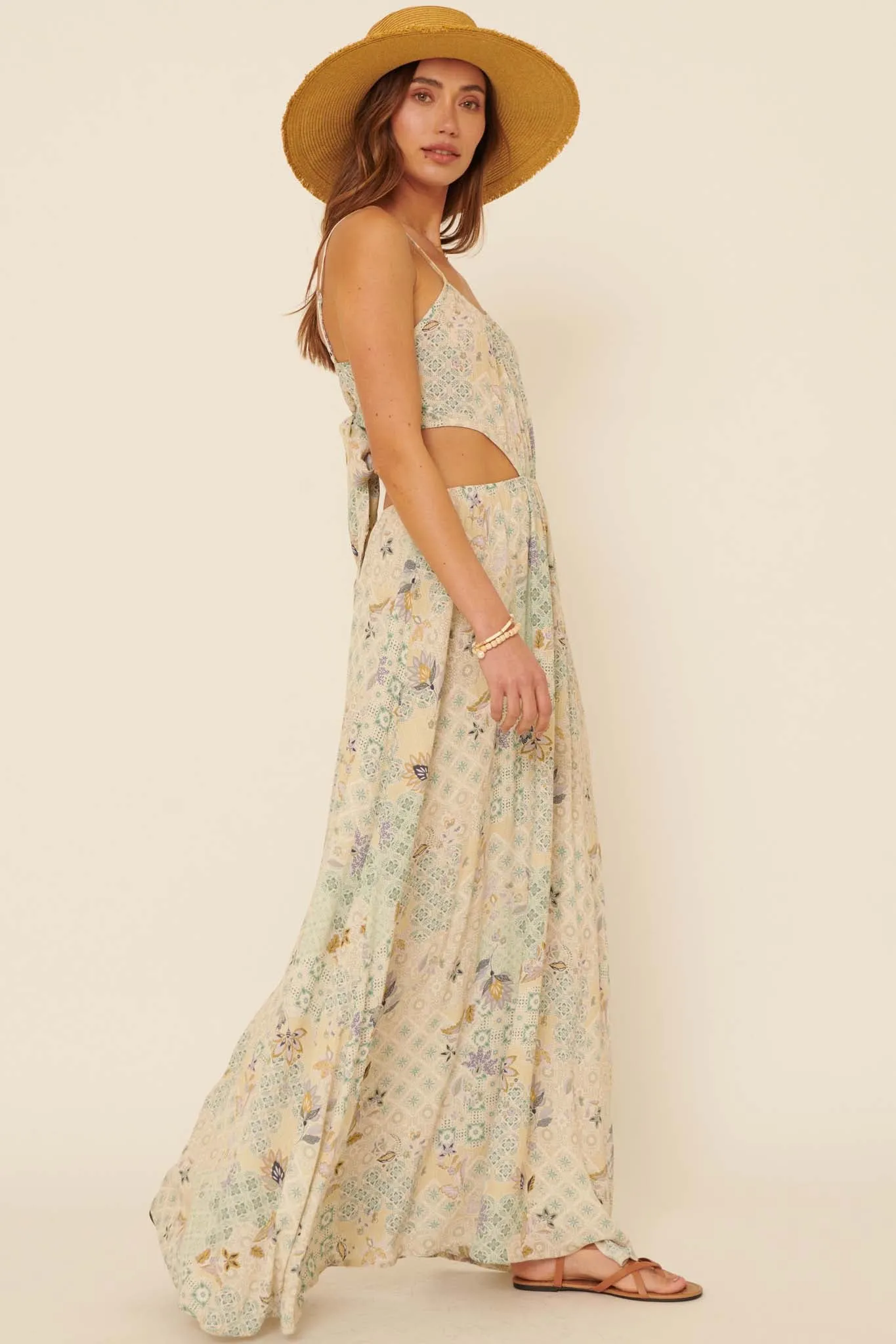 Dream Voyager Patchwork-Print Cutout Maxi Dress