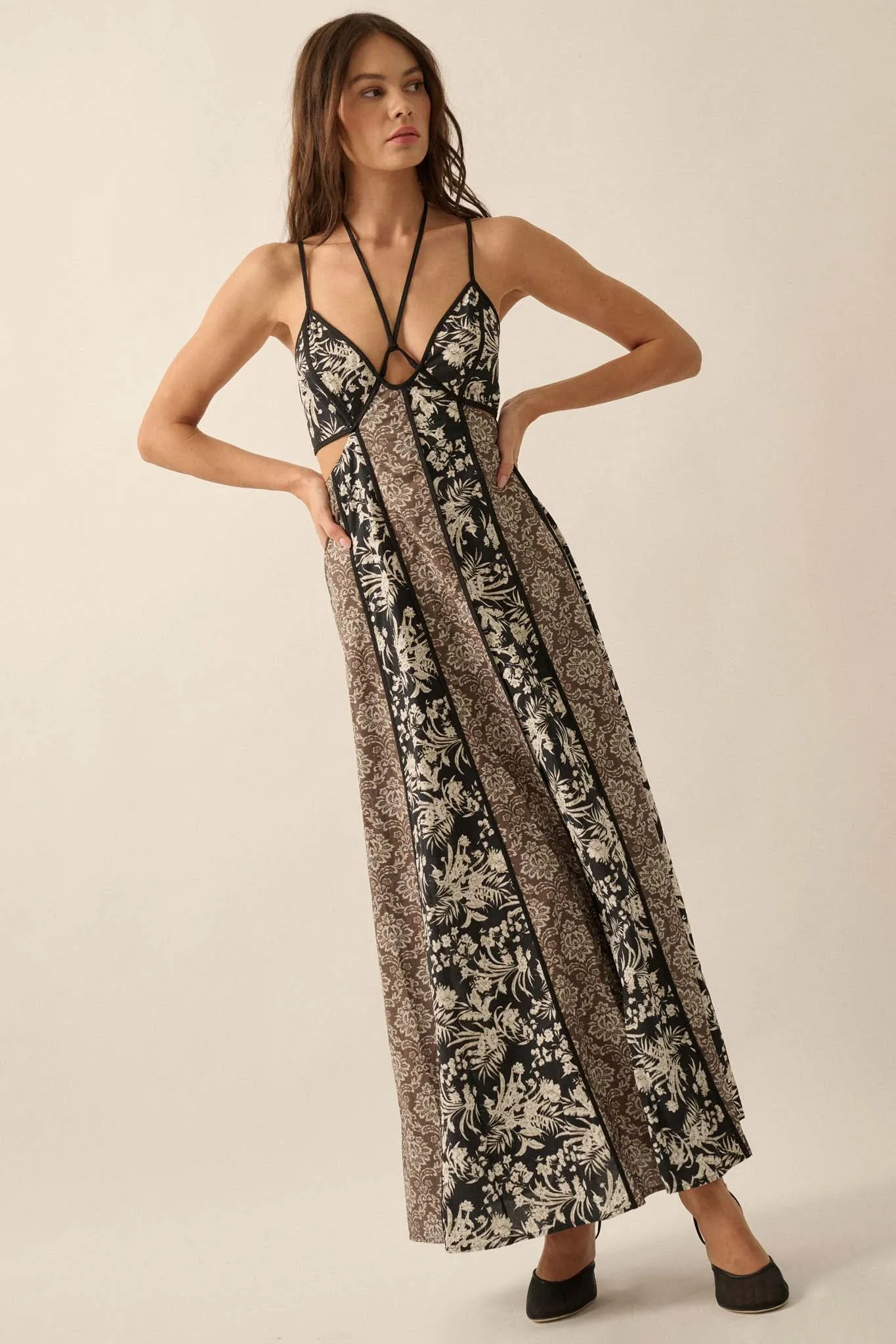 Elegant Blooms Paneled Floral Maxi Dress