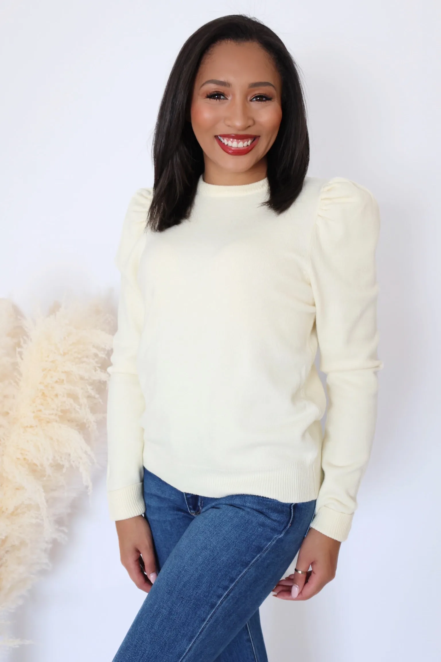 Elliot Puff Sleeve Sweater - Ivory