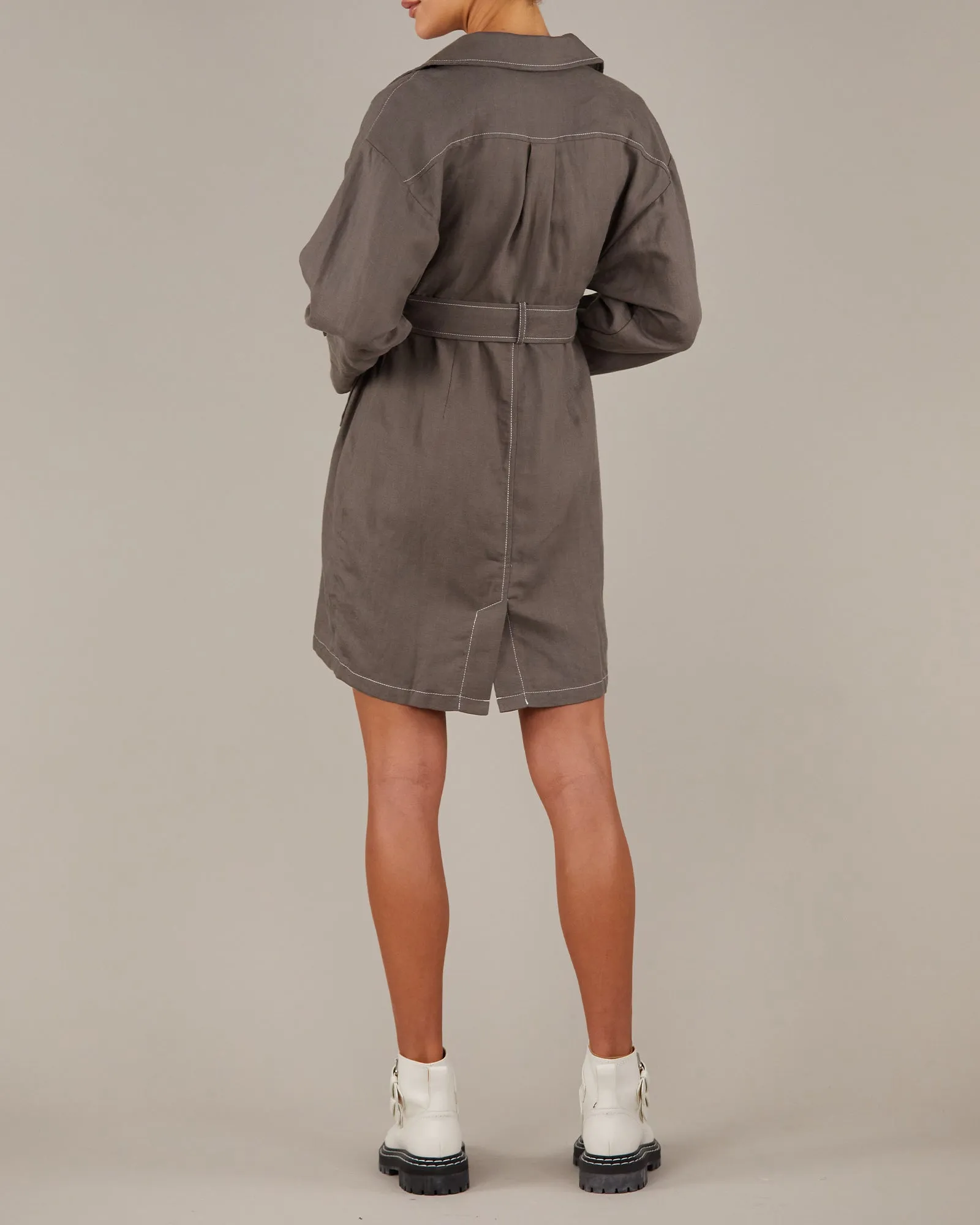 Elvie Linen Trench Jacket - Khaki