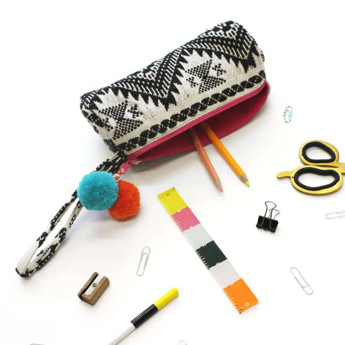 Embellished Tube Stationary / Make Up Bag - Black