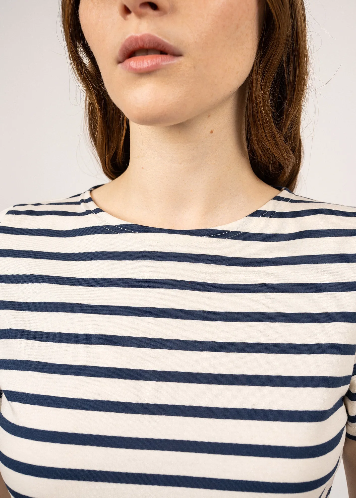 ETRILLE II - Nautical Stripe Tee with Short Sleeves | Soft Cotton | Women Fit (ECRU / NAVY)