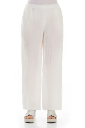 Evergreen Straight Crinkled Off White Trousers