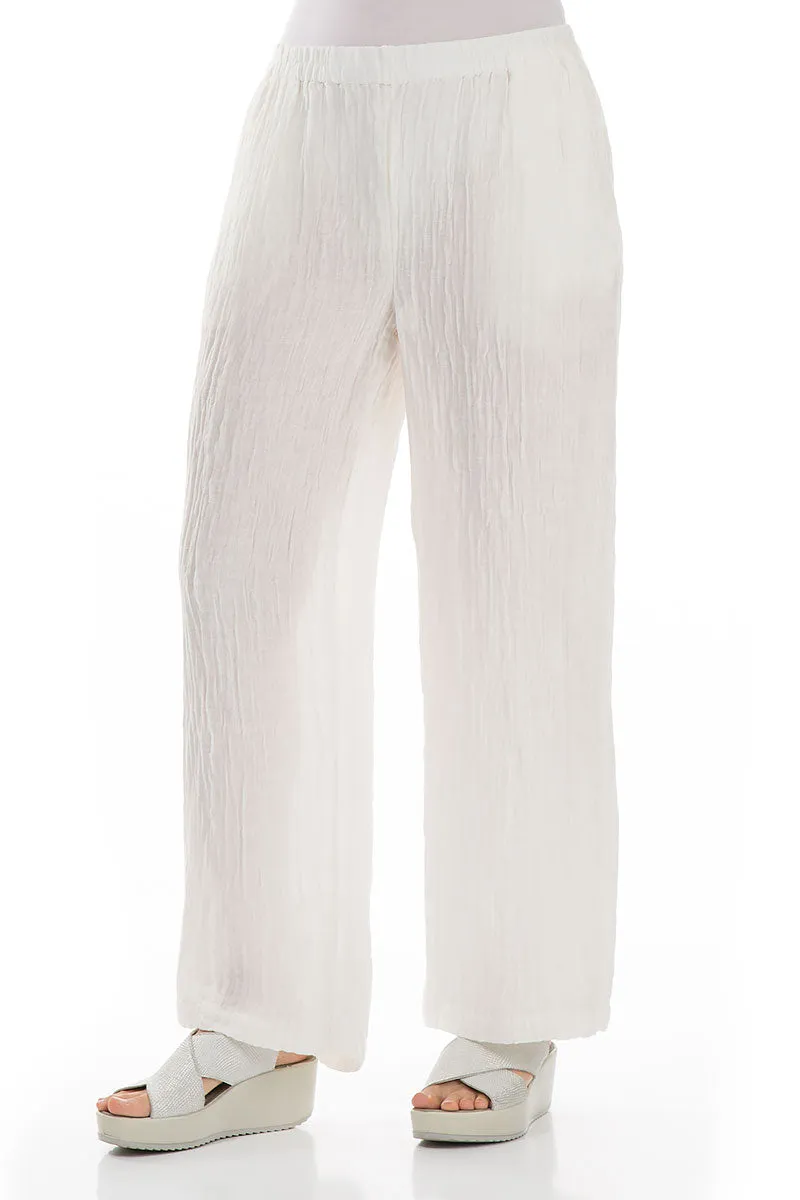 Evergreen Straight Crinkled Off White Trousers