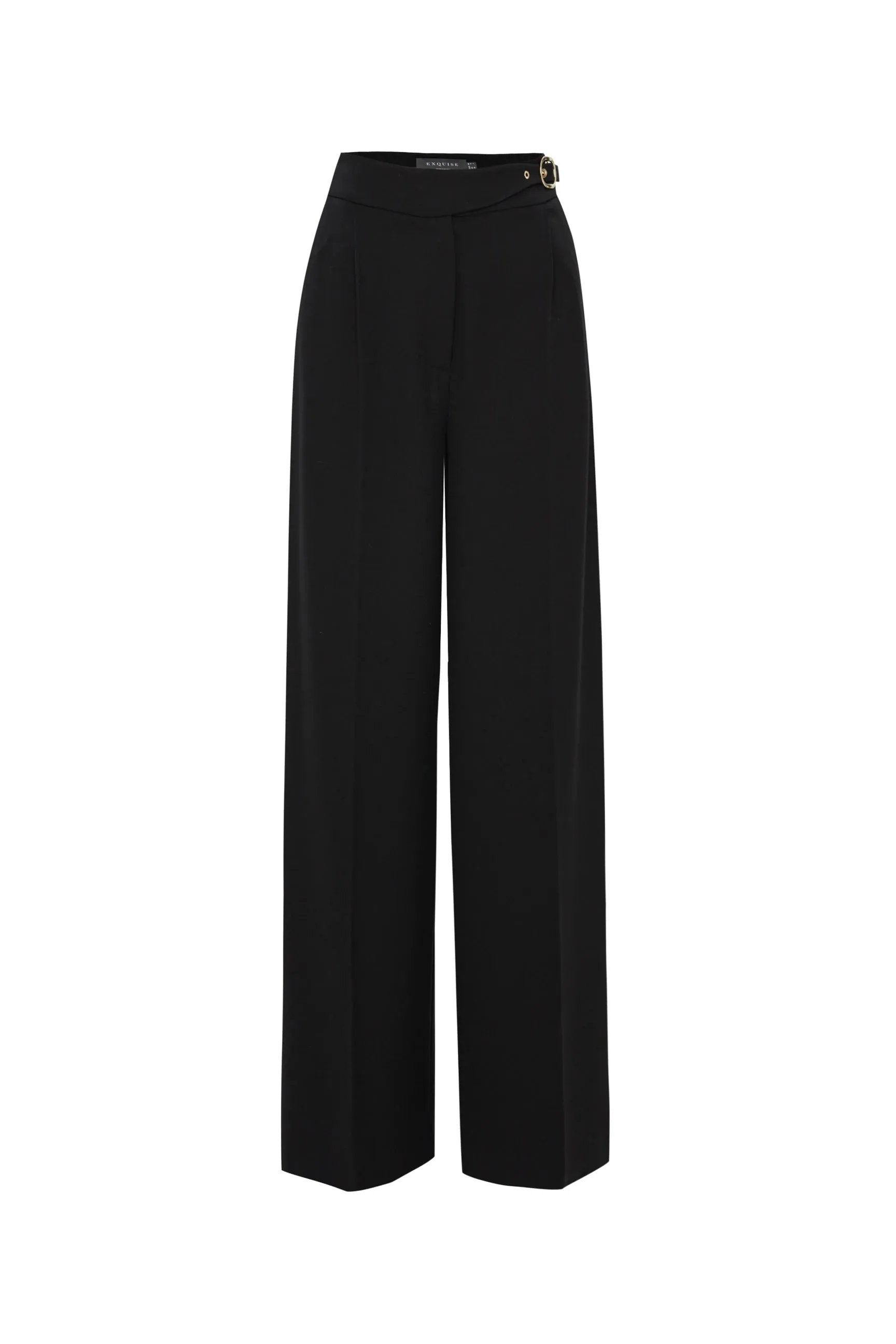 Exquise Ariana Black High Waisted Wide Leg Buckle Trousers