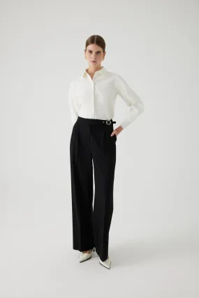 Exquise Ariana Black High Waisted Wide Leg Buckle Trousers