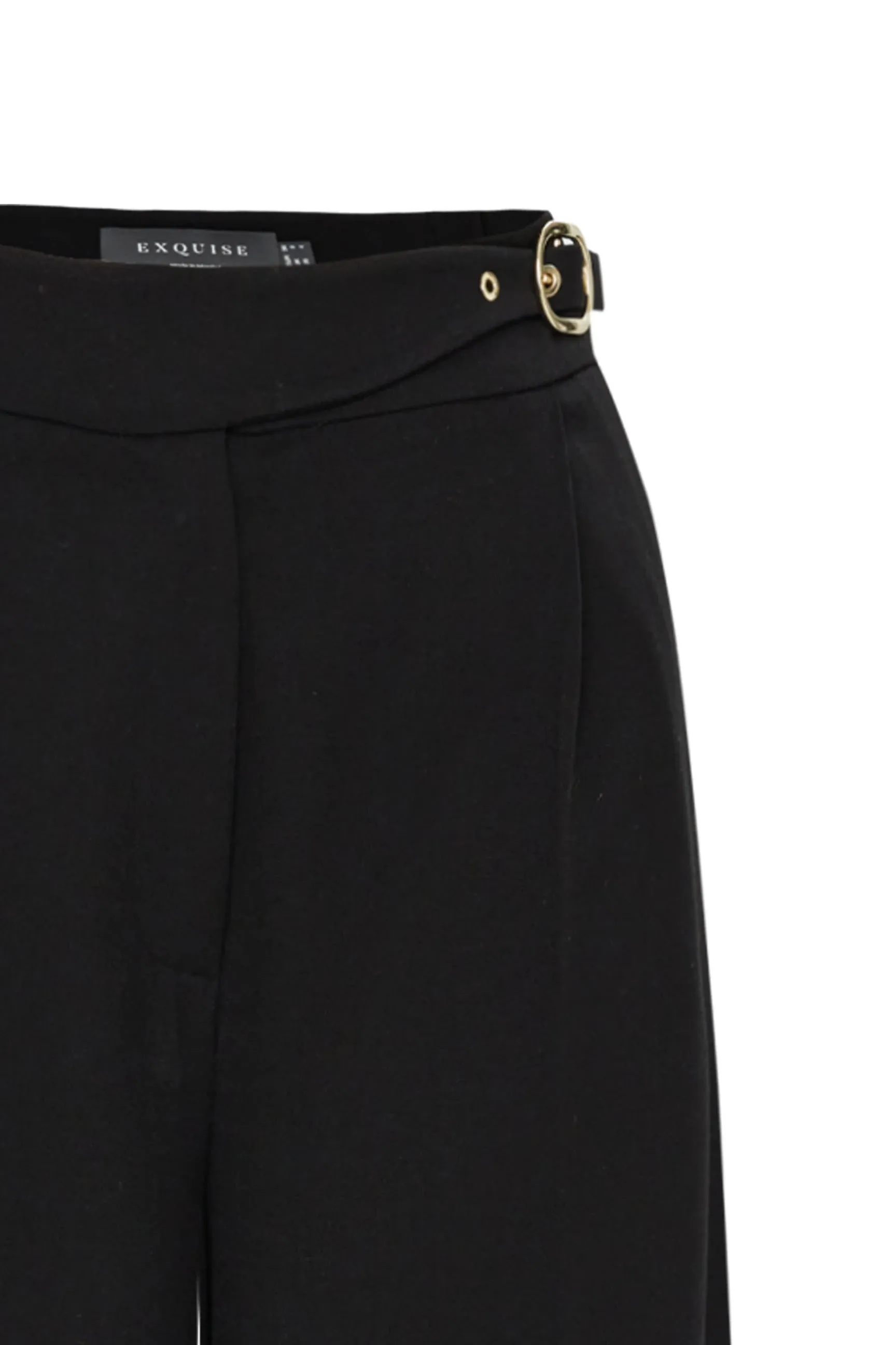 Exquise Ariana Black High Waisted Wide Leg Buckle Trousers