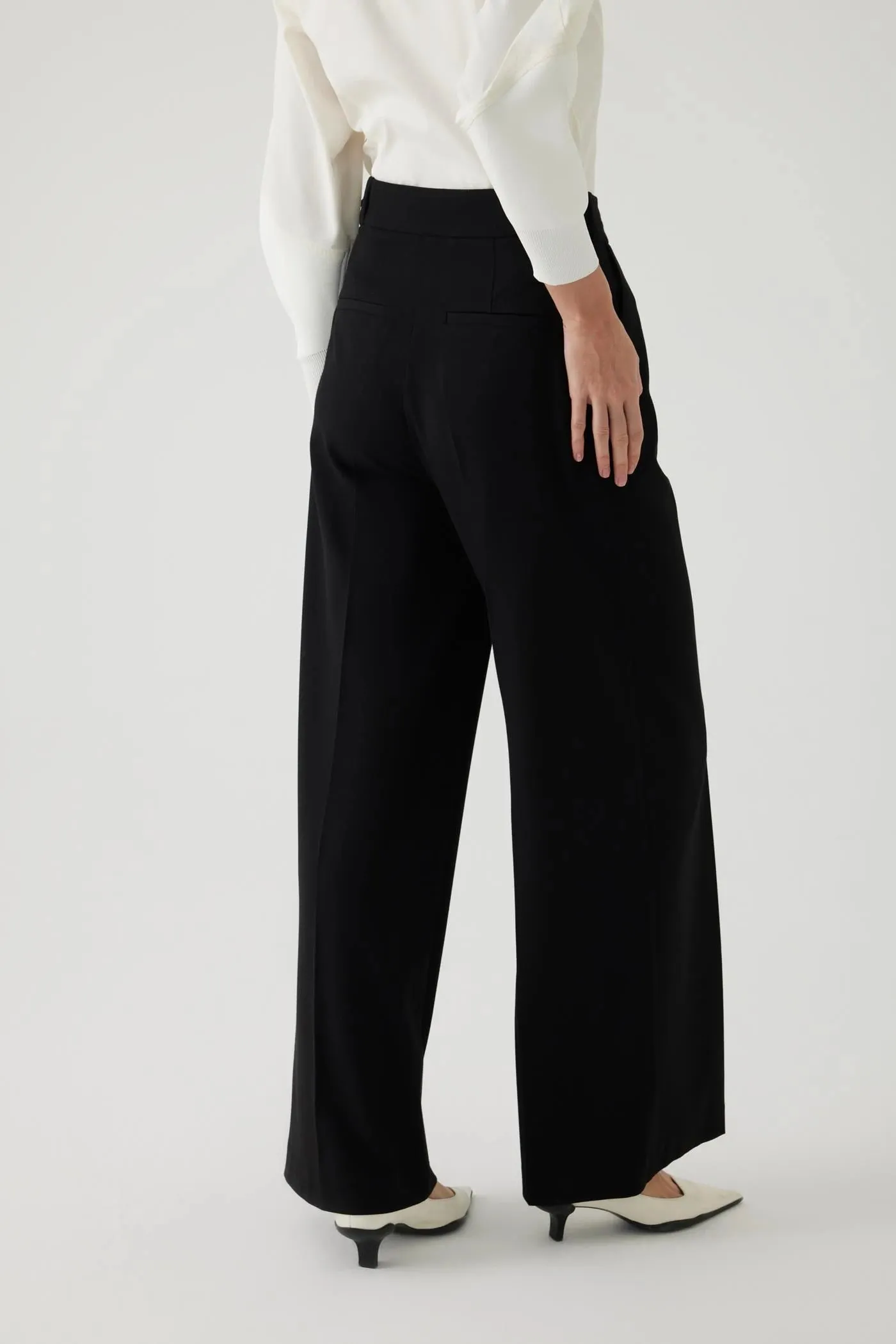 Exquise Ariana Black High Waisted Wide Leg Buckle Trousers