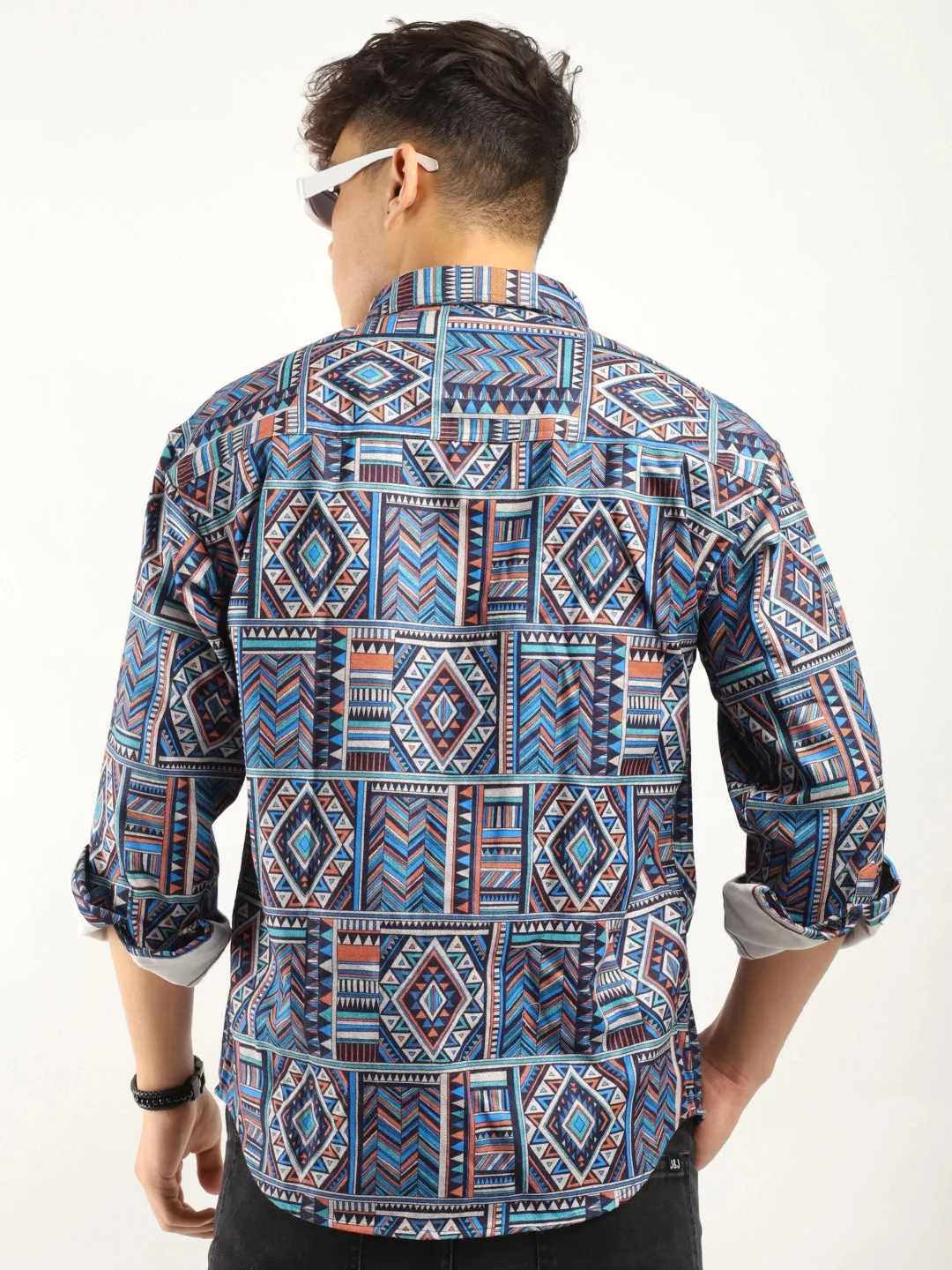 Fabric Jacquard Blue Full Sleeve Printed Shirt