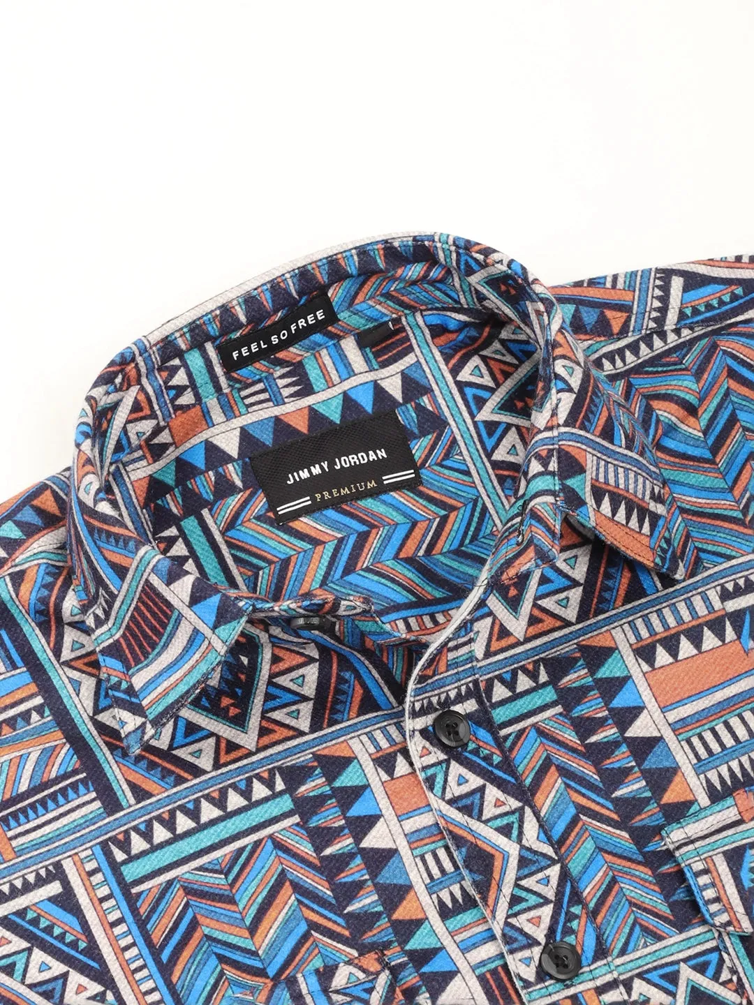 Fabric Jacquard Blue Full Sleeve Printed Shirt